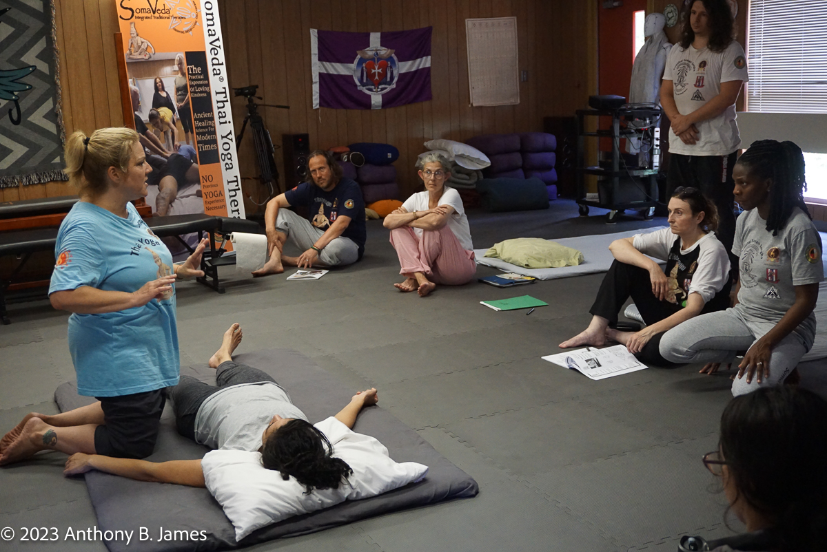 July 2023 164 hr. SomaVeda® Thai Yoga Practitioner Certificate Retreat at the NAIC Sanctuary in Brooksville, Florida, USA. Khru Stephanie Haas Facilitating.