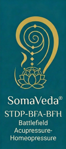 SomaVeda® SVTD-BFA-BFH Logo. Battlefied Acupuncture. Battlefied Homeopressure